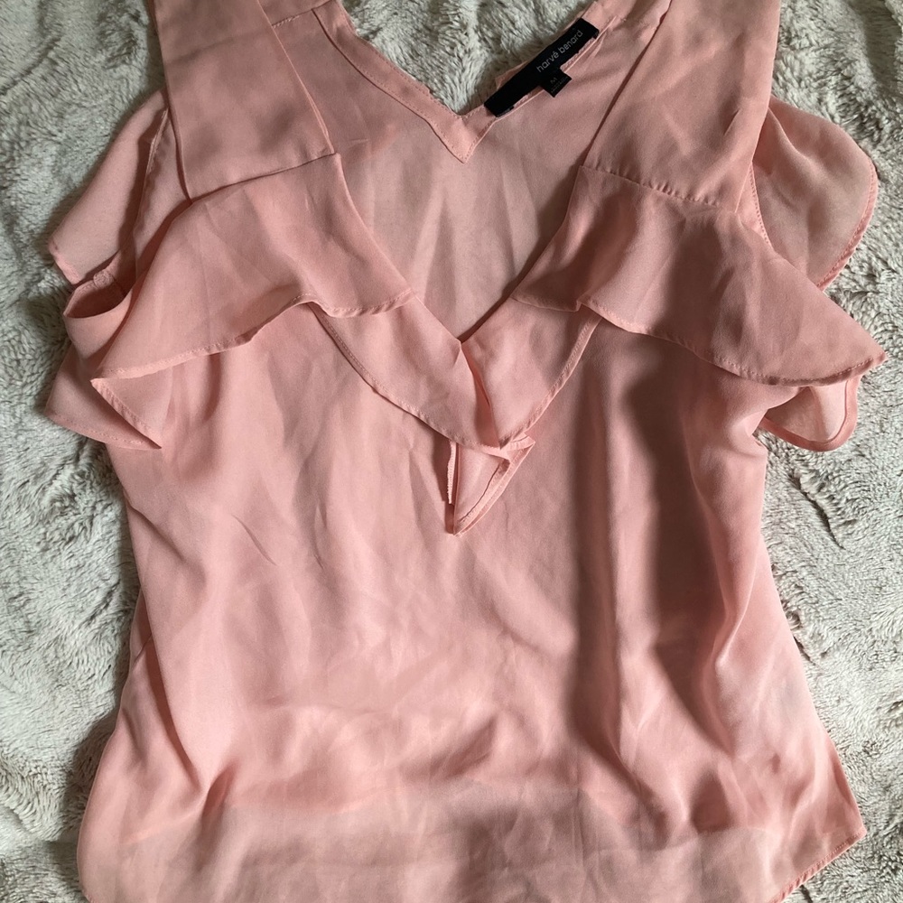 Blush pink ruffled top tank/sleeveless blouse, Size M